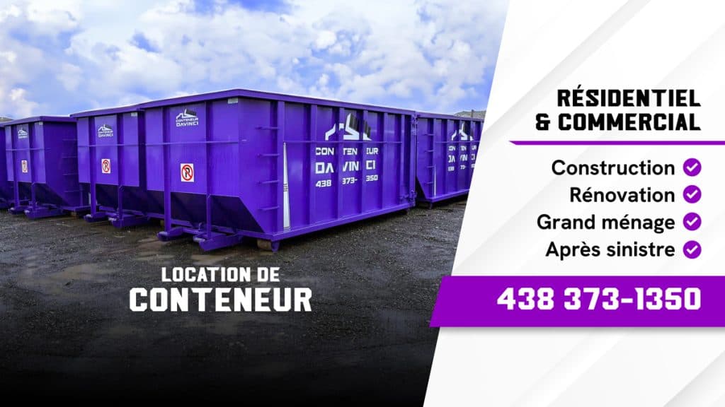 Bacs à ordures violets pour location de conteneur résidentiel et commercial par Conteneur Davinci